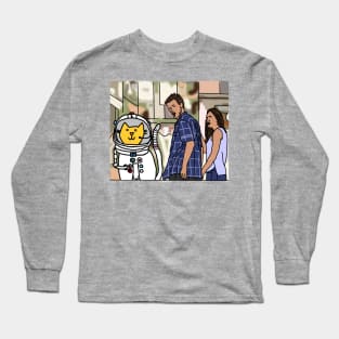 Distracted Boyfriend Meme Space Cat Sci Fi Long Sleeve T-Shirt